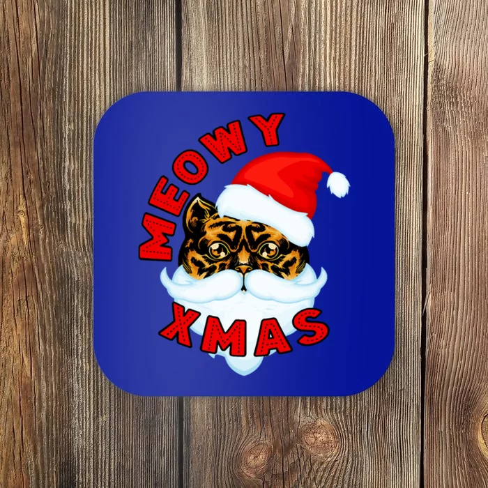 Santa Funny Cat Meowy Xmas Meowy Catmas Gift Coaster