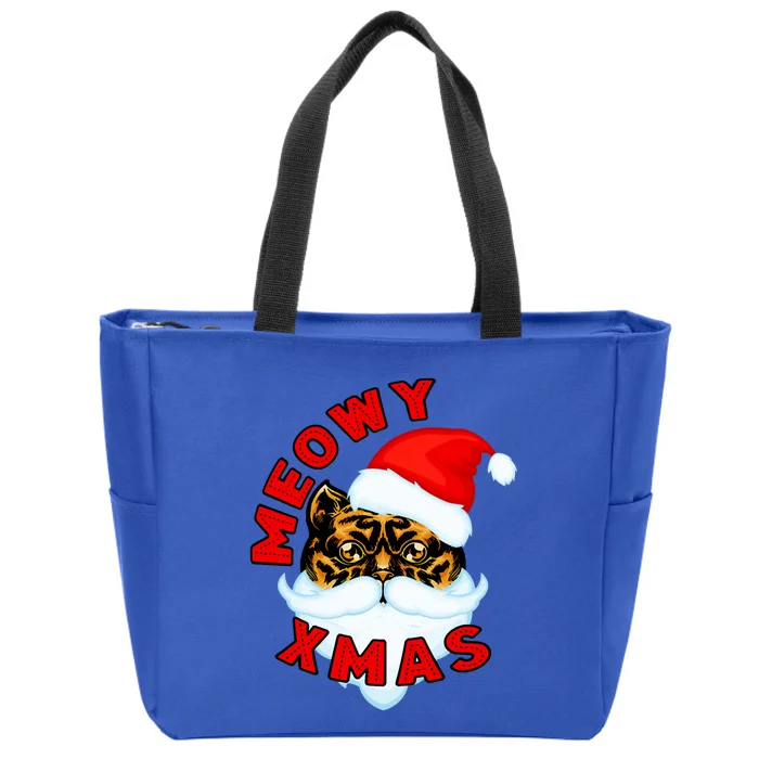 Santa Funny Cat Meowy Xmas Meowy Catmas Gift Zip Tote Bag