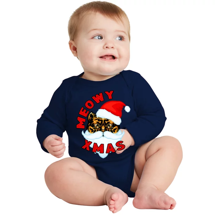 Santa Funny Cat Meowy Xmas Meowy Catmas Gift Baby Long Sleeve Bodysuit