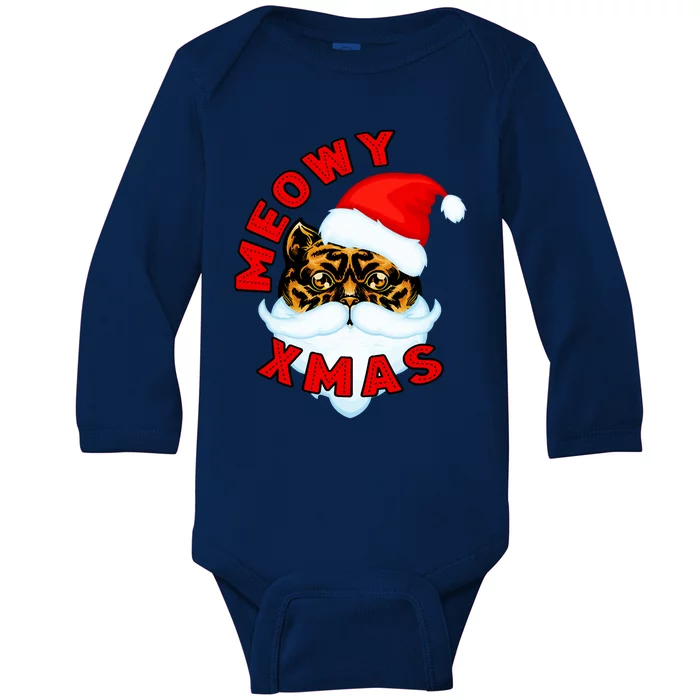 Santa Funny Cat Meowy Xmas Meowy Catmas Gift Baby Long Sleeve Bodysuit