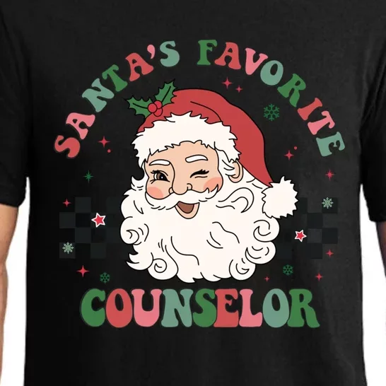 SantaS Favorite Counselor Retro Groovy Santa Face Christmas Gift Pajama Set