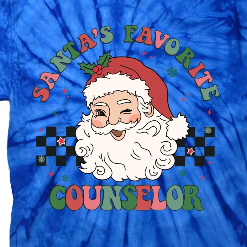 SantaS Favorite Counselor Retro Groovy Santa Face Christmas Gift Tie-Dye T-Shirt