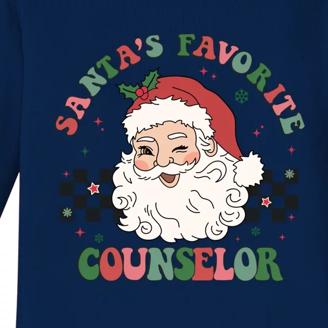 SantaS Favorite Counselor Retro Groovy Santa Face Christmas Gift Baby Long Sleeve Bodysuit