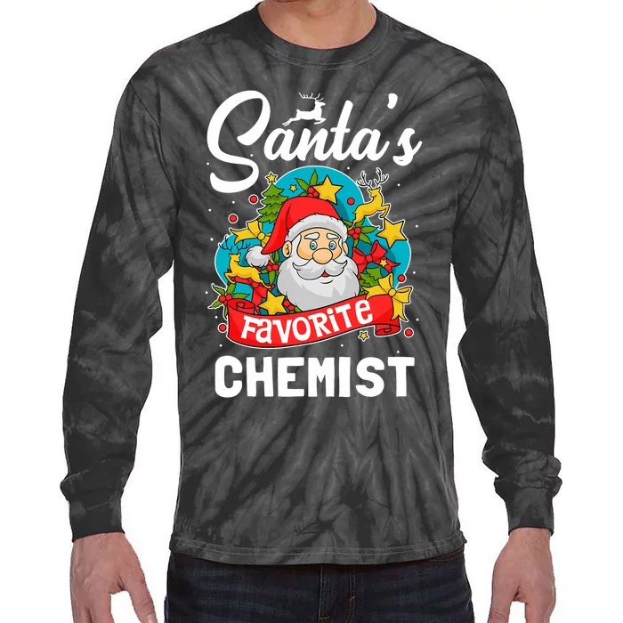 SantaS Favorite Chemist Xmas Light Santa Hat Christmas Tie-Dye Long Sleeve Shirt