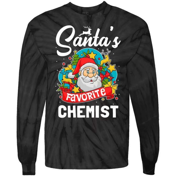 SantaS Favorite Chemist Xmas Light Santa Hat Christmas Tie-Dye Long Sleeve Shirt