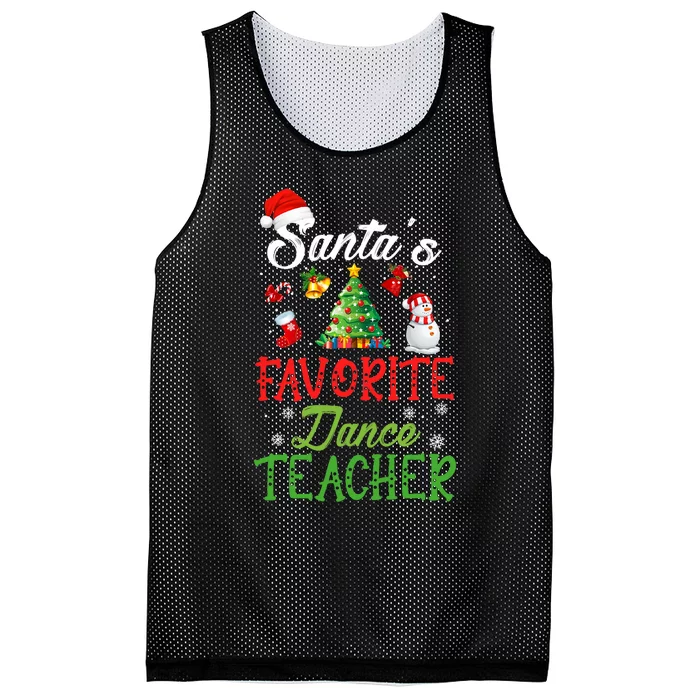 Santas Favorite Dance Teacher Funny Christmas Tree Santa Hat Mesh Reversible Basketball Jersey Tank