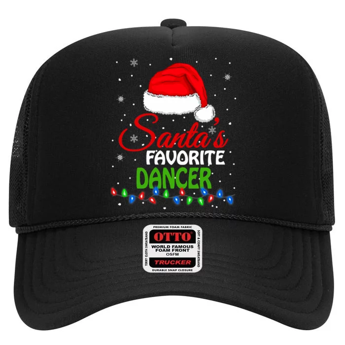 SantaS Favorite Dancer Santa Hat Lights. Funny Christmas High Crown Mesh Trucker Hat