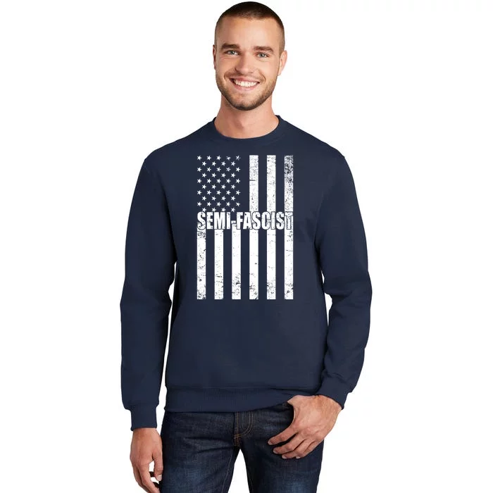 Semi Fascist Distressed USA American Flag Tall Sweatshirt