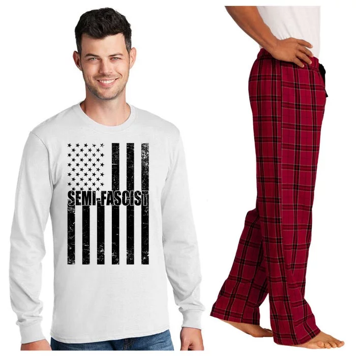 Semi Fascist Distressed USA American Flag Long Sleeve Pajama Set