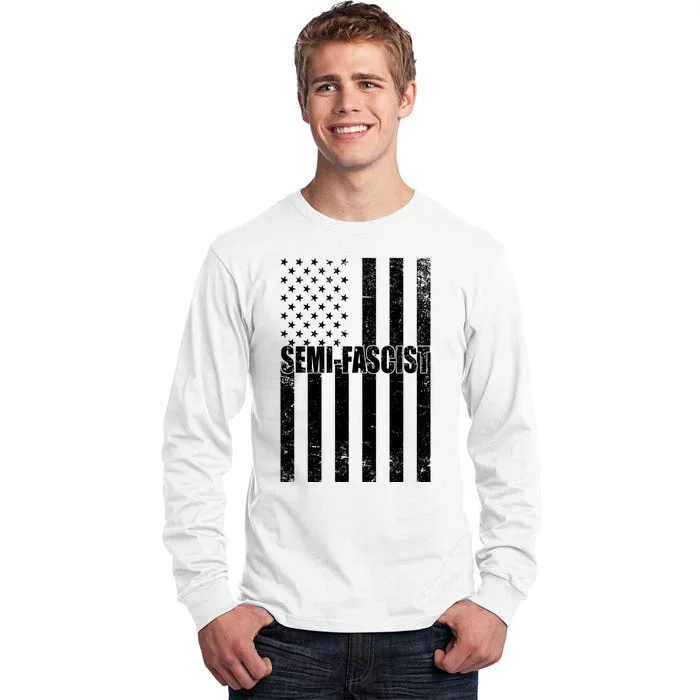 Semi Fascist Distressed USA American Flag Tall Long Sleeve T-Shirt