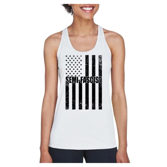 Semi Fascist Distressed USA American Flag Women's Racerback Tank