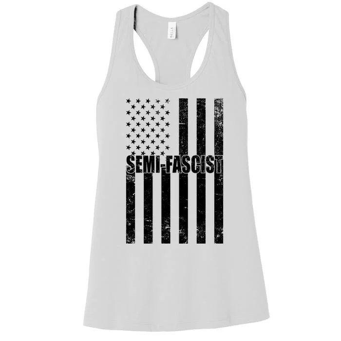 Semi Fascist Distressed USA American Flag Women's Racerback Tank