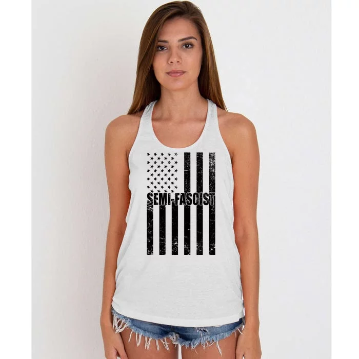 Semi Fascist Distressed USA American Flag Women's Knotted Racerback Tank