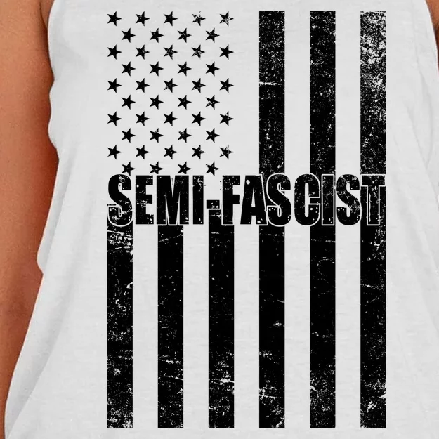 Semi Fascist Distressed USA American Flag Women's Knotted Racerback Tank