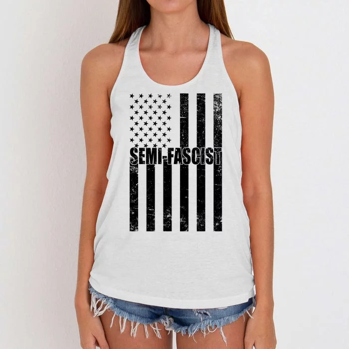 Semi Fascist Distressed USA American Flag Women's Knotted Racerback Tank