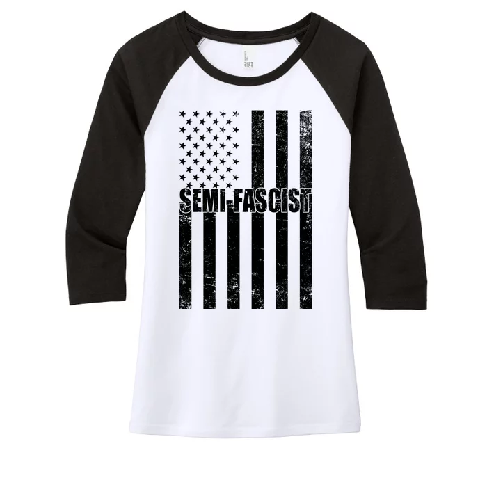 Semi Fascist Distressed USA American Flag Women's Tri-Blend 3/4-Sleeve Raglan Shirt