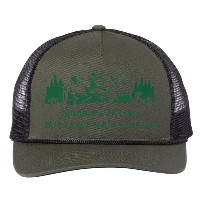 Smokey's Friends Don't Play with Matches Funny Saying Retro Rope Trucker Hat Cap