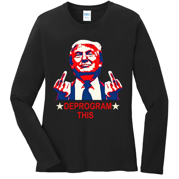 Satirical Finger Deprogramming Design Ladies Long Sleeve Shirt