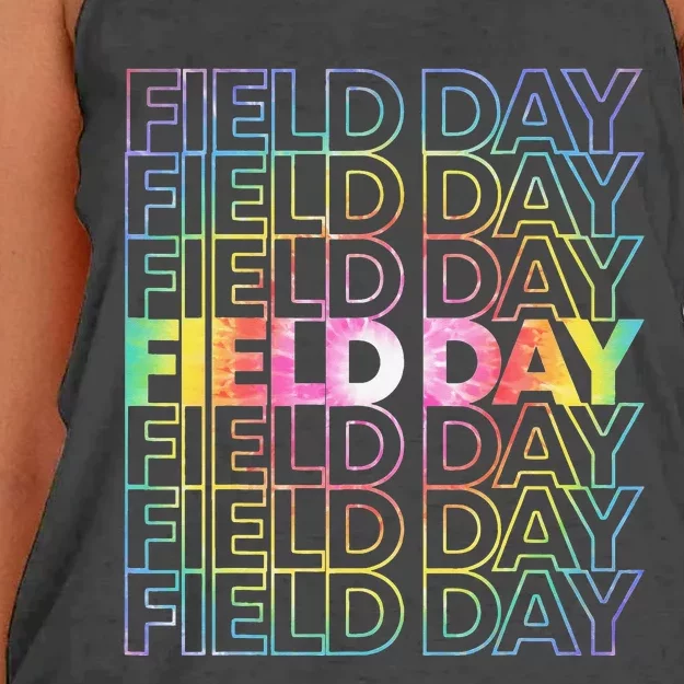 School Field Day Rainbow Tie Dye Boho Women's Knotted Racerback Tank