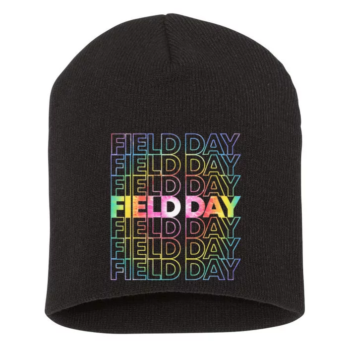 School Field Day Rainbow Tie Dye Boho Short Acrylic Beanie