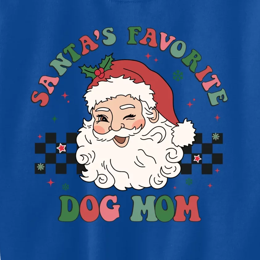 SantaS Favorite Dog Mom Retro Groovy Paws Christmas Santa Funny Gift Kids Sweatshirt