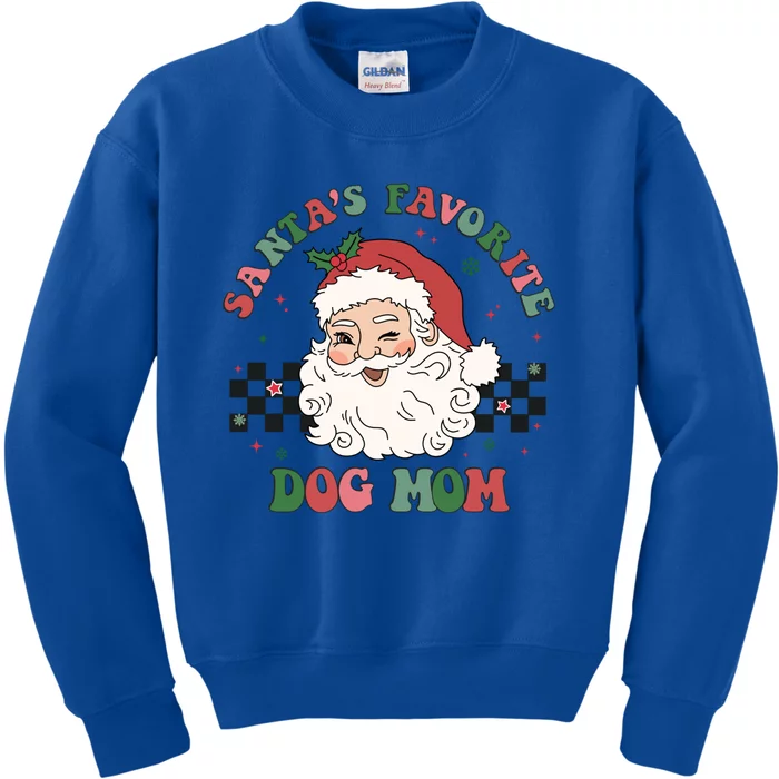 SantaS Favorite Dog Mom Retro Groovy Paws Christmas Santa Funny Gift Kids Sweatshirt