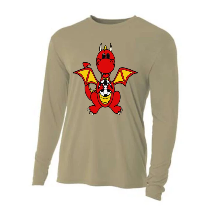 Southerndesigntees Funny Dragon Playing Soccer Cooling Performance Long Sleeve Crew