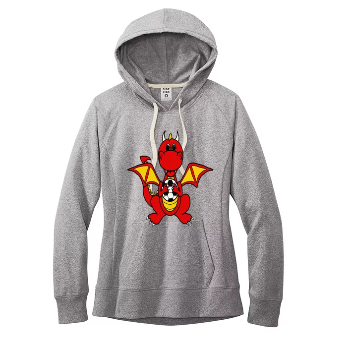 Southerndesigntees Funny Dragon Playing Soccer Women's Fleece Hoodie