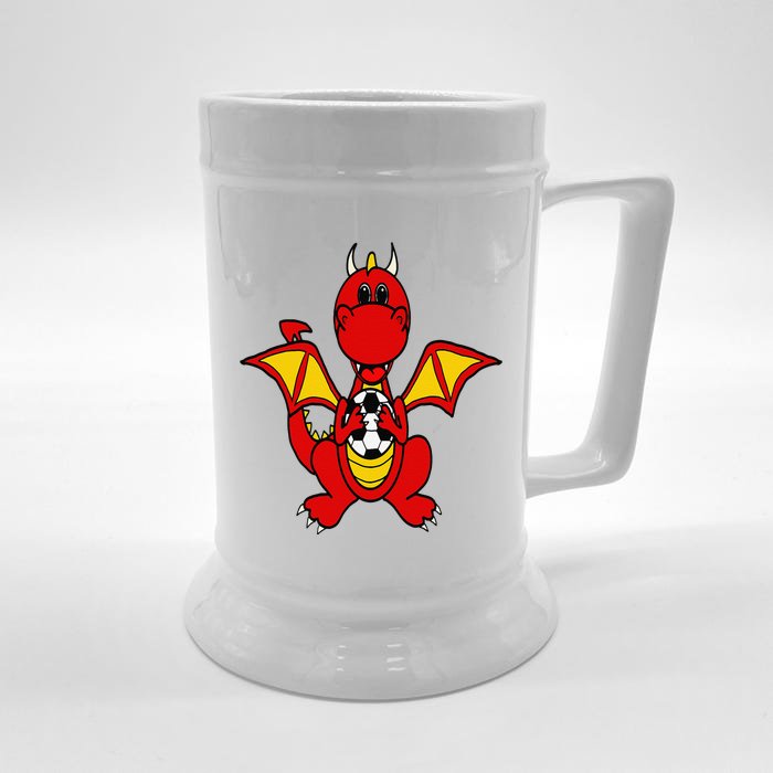 Southerndesigntees Funny Dragon Playing Soccer Front & Back Beer Stein