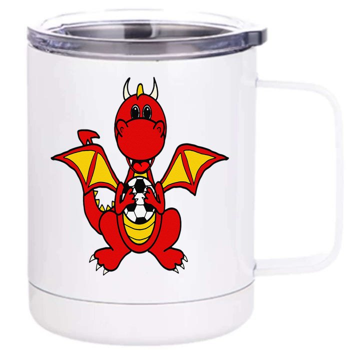 Southerndesigntees Funny Dragon Playing Soccer Front & Back 12oz Stainless Steel Tumbler Cup