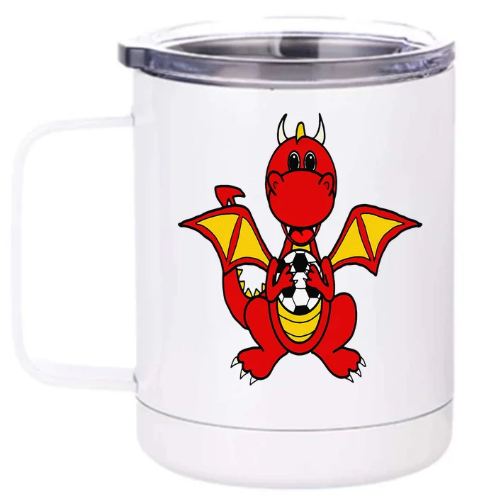 Southerndesigntees Funny Dragon Playing Soccer Front & Back 12oz Stainless Steel Tumbler Cup