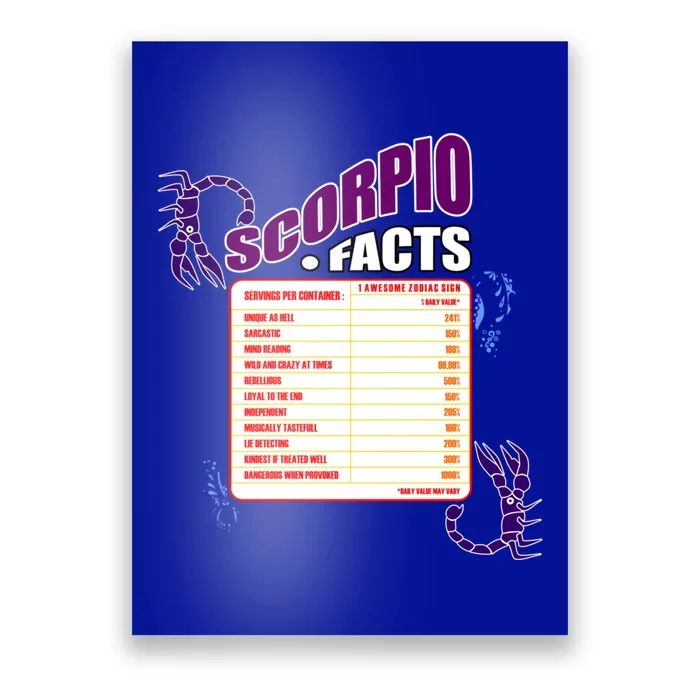 Scorpio Facts Daily Serving Per Container Funny Scorpio Funny Gift Poster