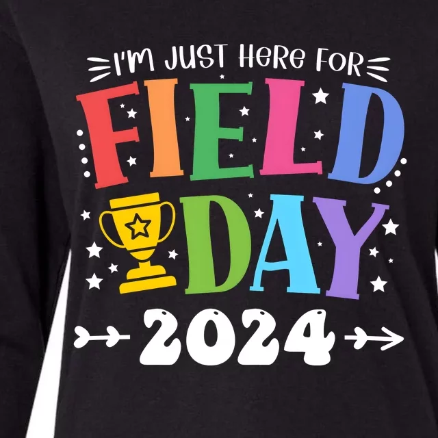 School Field Day 2024 IM Just Here For Field Day Womens Cotton Relaxed Long Sleeve T-Shirt