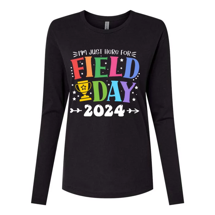 School Field Day 2024 IM Just Here For Field Day Womens Cotton Relaxed Long Sleeve T-Shirt