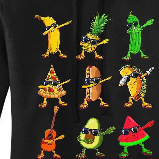 Summer Fruit Dabbing Banana Pineapple Pizza Watermelon Women's Pullover Hoodie