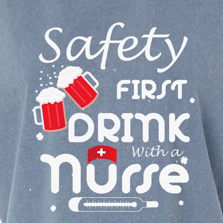 Safety First Drink With A Nurse Shamrock St Patrick Day Garment-Dyed Women's Muscle Tee