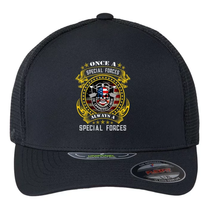 Special Forces De Oppresso Liber Green Beret Skull Flexfit Unipanel Trucker Cap