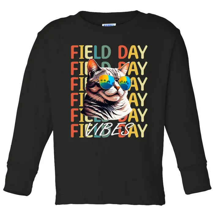 School Field Day Vibes Summer 2024 Cat Teachers Toddler Long Sleeve Shirt