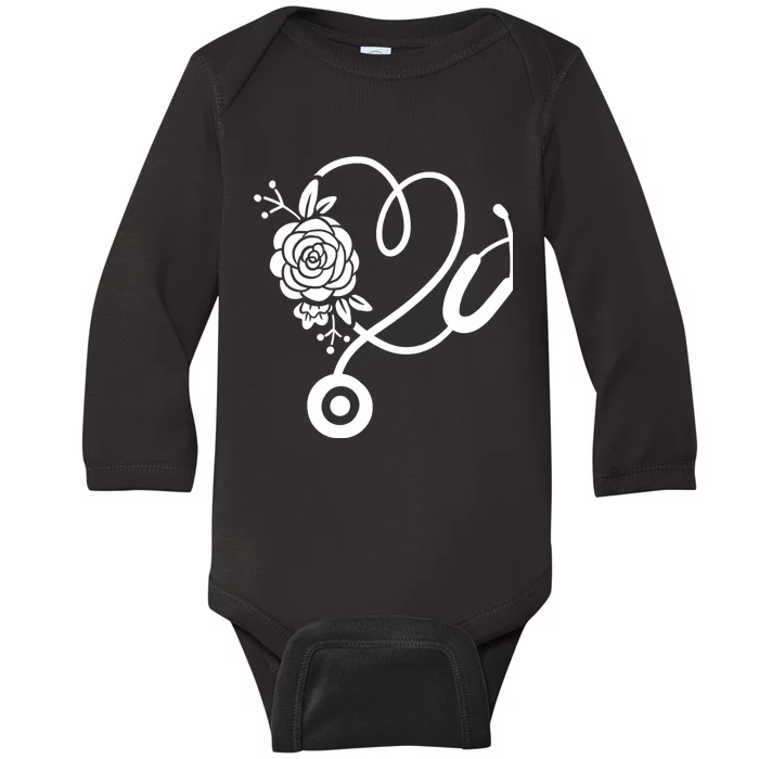 Stethoscope Flower Doctor Nurse Rn Pa Baby Long Sleeve Bodysuit