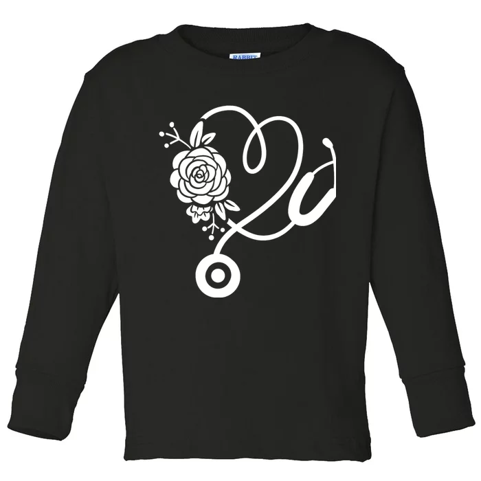 Stethoscope Flower Doctor Nurse Rn Pa Toddler Long Sleeve Shirt