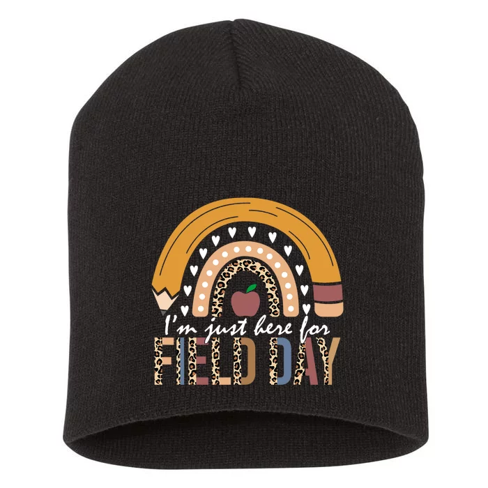 School Field Day Teacher Im Just Here For Field Day Leopard Short Acrylic Beanie