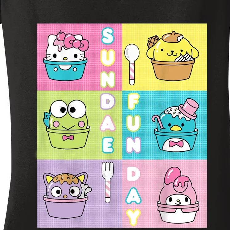 Sundae Fun Day Ft. Sanrio Characters Ice Cream Dessert Women's V-Neck T-Shirt