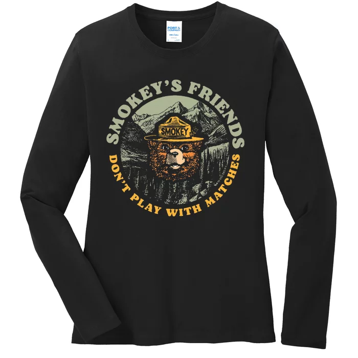 Smokeys Friends Dont Play With Matches Retro Ladies Long Sleeve Shirt