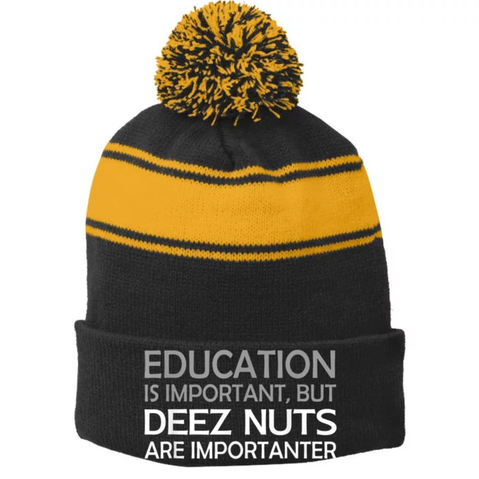 Sarcastic Funny Deez Nuts Stripe Pom Pom Beanie