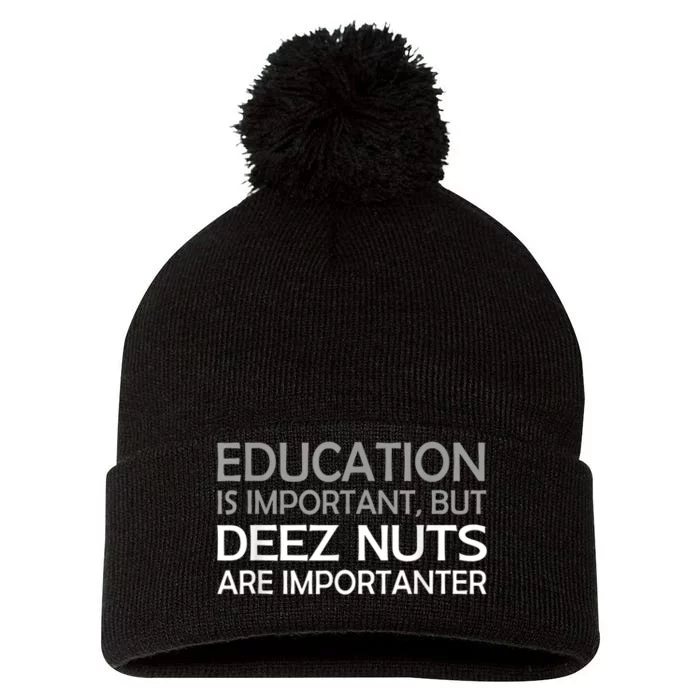 Sarcastic Funny Deez Nuts Pom Pom 12in Knit Beanie