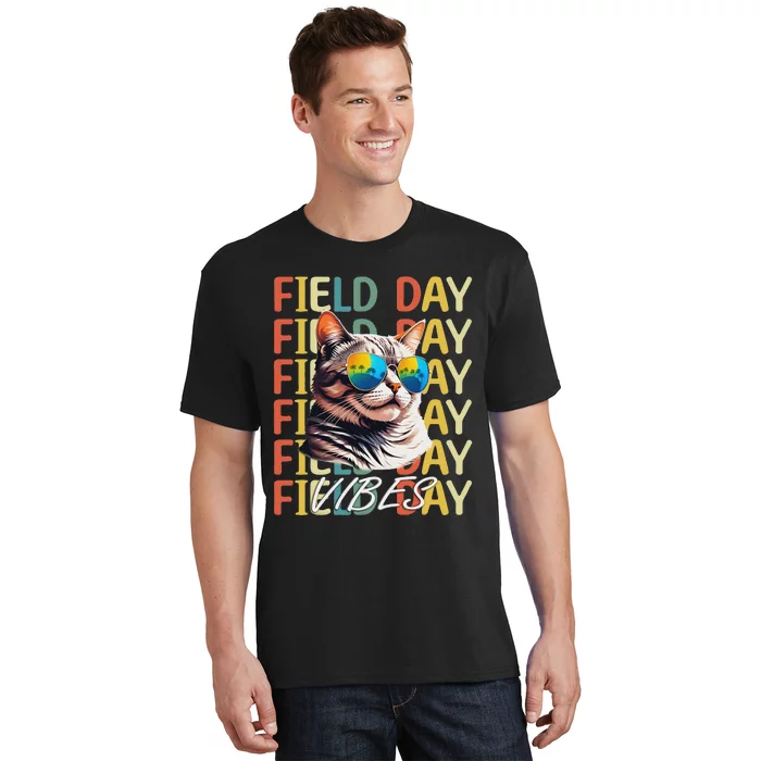 School Field Day Vibes Summer 2024 Retro Cat Teachers T-Shirt