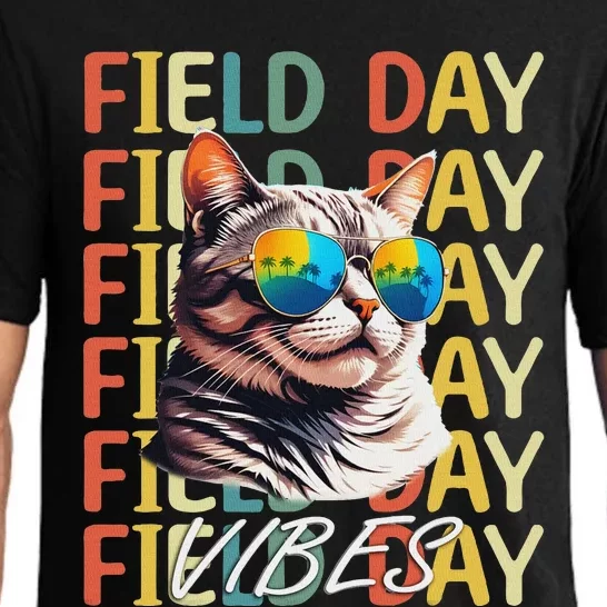 School Field Day Vibes Summer 2024 Retro Cat Teachers Pajama Set