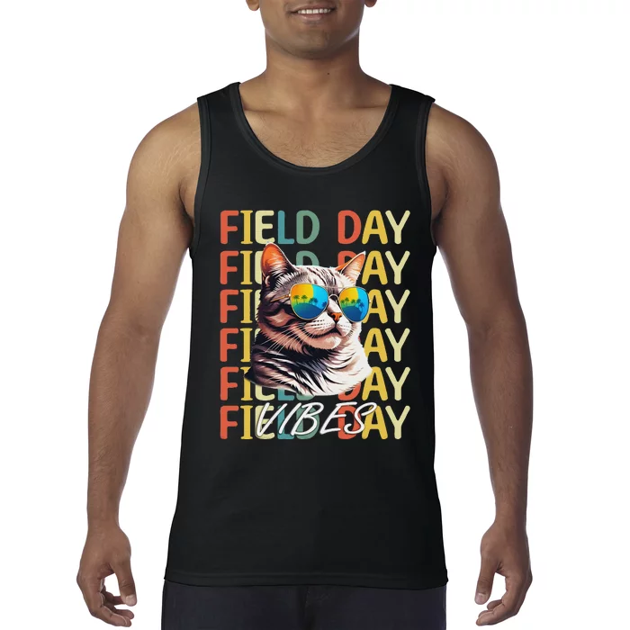 School Field Day Vibes Summer 2024 Retro Cat Teachers Tank Top