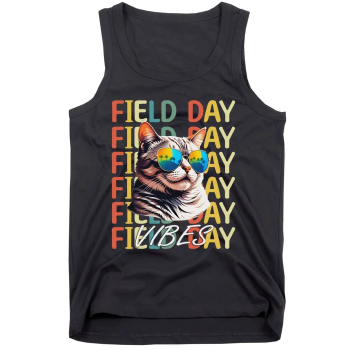 School Field Day Vibes Summer 2024 Retro Cat Teachers Tank Top