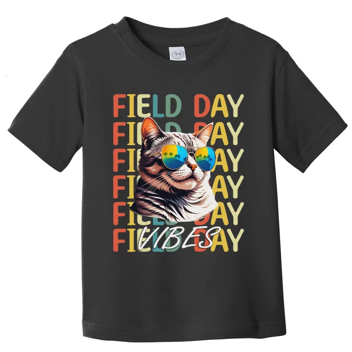 School Field Day Vibes Summer 2024 Retro Cat Teachers Toddler T-Shirt